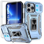 Jshru for iPhone 13 Pro Case with Screen Protector [2 Pack] and Slide Camera Cover,Military Grade Shockproof iPhone 13 Pro Phone Case,Ring Kickstand Phone Cover for iPhone 13 Pro,Light Blue