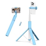 ATUMTEK 1.4m Selfie Stick Tripod, All-in-one Extendable Aluminium Phone Tripod with Rechargeable Bluetooth Remote for iPhone, Samsung, Google, LG, Sony and More, Fit 4.7-7 inch Smartphones, Light Blue