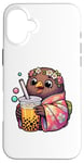 iPhone 16 Plus Kiwi Bird Drinking Bubble Tea Japanese Kimono Case