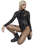 Smiffys Fever Sheer Skeleton Bodysuit, Black, Fever Fancy Dress, Skeleton Dress Up Costumes