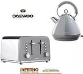 DAEWOO Kensington Stainless Steel Pyramid Kettle And 4 Slice Toaster Set Grey