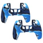 2 Pi&egrave;Ces Housse De Protection Pour Manette De Jeu Coque En Silicone Camouflage Pour Contr&ocirc;Leur De Jeu Ps5 Bleu Camouflage