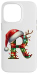 Coque pour iPhone 14 Pro Max Red Christmas Plaid Initial R Monogrammed Santa Hat Letter R