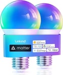 Linkind Ampoule Connectée, Ampoule Matter Wifi Intelligente, Multicouleurs RGB &1800K-6500K, Ampoule LED E27 Dimmable Compatible avec Alexa et Google Home, 9W équivalent 60W, Commande Vocale, 2 PCS