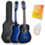 3rd Avenue 1/4 Size Kids Classical Guitar Spanish Nylon String Beginner Pack Bundle - 6 Months FREE Lessons, Bag, Strings – Blue