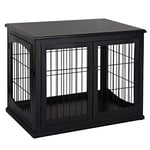 PawHut Cage pour Chien Animaux Cage en Bois MDF Classe E1 3 Portes verrouillables Max. 30 Kg dim. 81L x 58l x 66H cm Noir