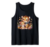 Mama Tiger Baby Tiger Flowers Butterflies Tank Top