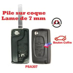 Mm_unverified_brand - PSA307 - Coque de cle electronique et lame 7mm Citroen-Peugeot - 3 Boutons - Bouton coffre - Pile sur Coque