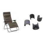 Lafuma Mobilier Fauteuil Relax, Pliable et réglable, RSXA Clip XL, Air Comfort, Couleur: Taupe & Lafuma Kit de 4 Patins pour Fauteuil Relax et Chaise Longue, Diamètre: 20 mm, Couleur: Anthracite