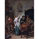 Artery8 Steen Woman Feeding Parrot Cage Painting Premium Wall Art Canvas Print 18X24 Inch