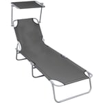 Chaise longue Bain de soleil Transat de relaxation pliable avec auvent Gris Aluminium CFW200367