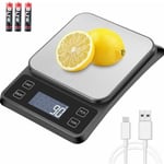 Balance Cuisine Balance de Précision usb Rechargeable, 10kg/1g Balance de Cuisine Electronique Acier Inoxydable, Mesure du Liquide, lcd Rétroéclairé,