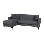 Canapé d'angle convertible réversible - 3 / 4 personnes - BILBAO - Coffre - 3 coussins - Tissu Gris foncé - 229 x 81 / 154 x