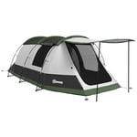 Outsunny 3-4 Man Camping Tent, Tunnel Tent with Bedroom, Living Room and Porch, 2000mm Waterproof, Portable with Bag, for Fishing Hiking Festival, Green