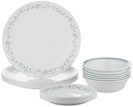 Corelle 18-Piece Vitrelle Glass Country Cottage Chip and Break Resistant Dinner Set, Service for 6, Green/ Blue