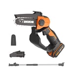 WORX Tronçonneuse à Batterie sans Fil 18V(20V MAX) WG324E.1 Mini Tronçonneuse PowerShare Portable Mini Scie à Chaîne Électrique Rechargeable avec Barre de 12cm