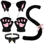 Katt Cosplay Kostym - Kattöron Hårklämma Kostym Kit med Klockhalsband | Bekväma Fluffiga Cosplay Kostym Tillbehör för Halloween, Karnevaler, Svart