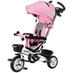 2-I-1 Trehjuling Push Bar Barns Trehjuling Säkerhetsbälte Fällbart Soltak Dryckeshållare Korg Pedal 1-5 År Rosa