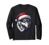 Wolf Santa Hat Xmas Wolf Wild Animals Lover Christmas Pajama Long Sleeve T-Shirt