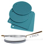 Silicone Trivets for Hot Dishes and Hot Pot Holder - Multipurpose Silicone Pot Holders for Kitchen Heat Resistant (2 Pcs Round 17.7 cm + 2 Pcs Square 18.5 cm - Teal)