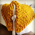 Blanket Embroider Throw Arm Knitting Roving Wool Bulky Yarn Home Bed Sofa Living Room Soft Knit Easily Thickness Chunky Handcrafted Cozy Blankets,Turmeric,1x1.5m