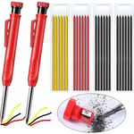 Set Crayon Chantier 2 Pièces Menuiserie Mécaniques avec 24 Recharges + Taille Mine, Crayon Menuisier Professionnel pour Marqueurs Dessin Tracer Gras