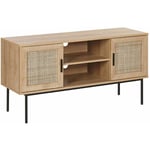 Beliani - Meuble tv Buffet Design Effet Bois Clair avec 2 Portes Cannage en Rotin et Trous Passe Câbles Cabinet Tendance pour Intérieur Rétro et Boho