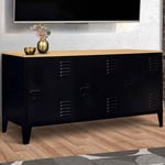 Buffet bas 113 cm ESTER 3 portes métal noir plateau bois design industriel