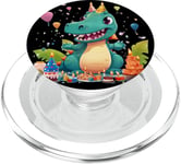 Funny birthday party dinosaur with tart for pie lovers PopSockets PopGrip for MagSafe