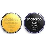 Snazaroo Face and Body Paint, 18 ml - Metallic Gold (Individual Colour) & Classic Face and Body Paint, Black, 18 ml, Professional Water Based, Single Cake Makeup Supplies for Adults