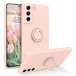 YINLAI Coque pour Samsung Galaxy S21 FE 5G Caoutchouc Liquide avec 360° Ring Stand Etui Samsung S21 FE Housse de Silicone Antichoc Bumper Cover pour Samsung Galaxy S21 FE 5G - Rose Clair