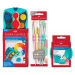 Faber-Castell Kit de Peinture avec boîte à Aquarelle, Lot de 4 gobelet à Pinceau, Plastique Cheveu synthétique, Turquoise, Normal