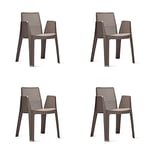 RESOL Play Set 4 chaises de Jardin avec accoudoirs, empilable | Fauteuil Design Moderne, léger et Durable, Filtre Solaire UV | pour Patio, Balcon ou terrasse, Salle à Manger extérieure - Chocolat