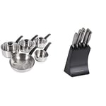 Morphy Richards Frying Pan and Saucepan Set with Lids, 5 Piece & Accents Knife Block, Satin, Stainless Steel Finish, Translucent Black, 5 Piece