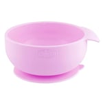 Chicco Bol en Silicone avec ventouse pour Bébés, Résistant, Facile à Nettoyer Assiette pour Aliments Semi-Liquides avec Poignée Ergonomique - dès 6 Mois, Rose Clair