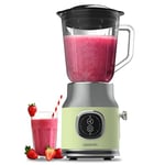 Cecotec Blender Mixeur RetroTwist Green. Puissance Maximale 800 W, Bol en Verre d’une Capacité de 1 L, 4 Lames avec Revêtement en Titane Noir, Moteur 100% en Cuivre