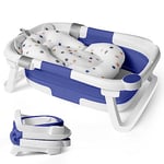 Baignoire Bebe Pliable Coussin Support Beignoire Bébé Pliante Pour Bain Douche Begnoire Enfant Reducteur Siège Hamac Bassine Réducteur Antiderapant Bouchon Confort Voyage 0-3 ans sur Pied Bathtub Bleu