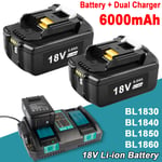 2X Battery + Double Charger For Makita BL1830B 18V Lithium Ion Battery BL1860