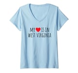 Womens MY HEART IS IN WEST VIRGINIA V-Neck T-Shirt