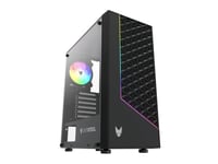 Oversteel - Iridium Gaming PC Case Compatible with ATX, Micro ATX and ITX Boards, 120mm A-RGB Fan Included, Mesh Front, 2 Dust Filters, Tempered Side Glass, USB 3.0, Black