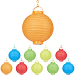 Lampion chinois led abat-jour papier lanterne boule 20 cm rond décoration set de 10 à piles, coloré - Relaxdays