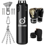 Odoland Sac de Frappe 120cm, Gants de Boxe 12oz, pour Adulte, Sac de Boxe Non REMPLIR, Formation de MMA Muay Thai Kickboxing, avec Chaine Suspension Boxe Punching Bag