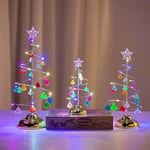 Sapin de Noël de table, lumière de sapin de Noël en métal en spirale de cristal avec pendentif en forme d'étoile, strass, ornements de lampe de