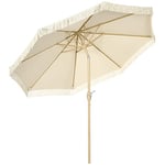 Outsunny Parasol droit de jardin inclinable parasol avec manivelle à franges mât en métal style bohème 8 baleines Ø 265 x 244H cm crème