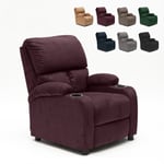 Fauteuil relax inclinable en microfibre velours repose-pieds Laura Couleur: Bordeaux