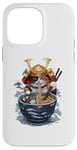 Coque pour iPhone 14 Pro Max Chat Samouraï mangeant des ramen Anime