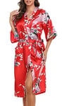 Lovasy Kimono Femme Peignoir Bride Femme Satin Kimono Mariee Sexy Léger Col V Robe de Demoiselle d'honneur Robe de Chambre, Y-RougeS