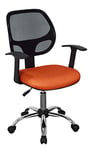 Home Source Ergonomic, Home Office Desk Study Chair, Orange Seat with Mesh Back and Chrome Base, Adjustable Height