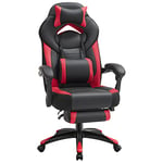 SONGMICS Fauteuil gamer ergonomique, Chaise gaming, Fauteuil de bureau, avec repose-pieds télescopique, appui-tête réglable, support lombaire, capacité de charge 150 kg, Rouge et Noir OBG77BR