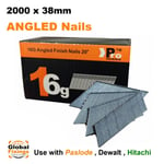 2000 pack- size 38mm, 16g ANGLED 20° - for Dewalt, Paslode, Hitachi Finish Nails